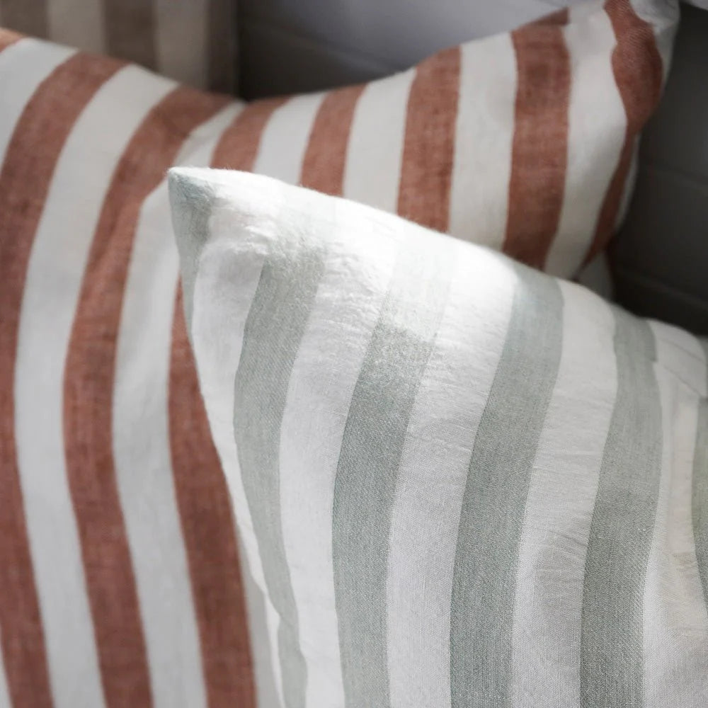 Santi Linen Cushion - Off White/Pistachio Stripe