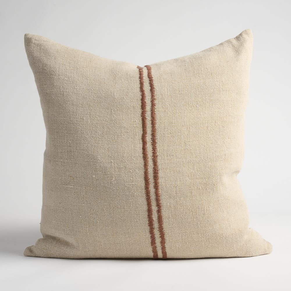 Orion Linen Cushion - Nat & Choc