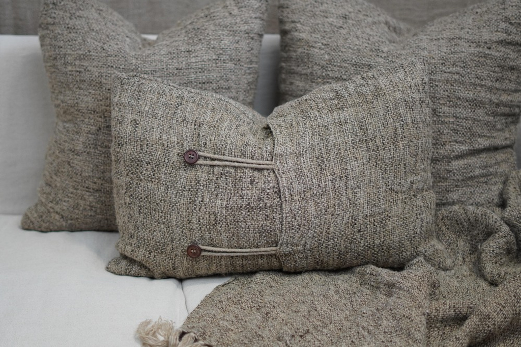 Felix Handloomed Linen Cushion - Natural/Charcoal