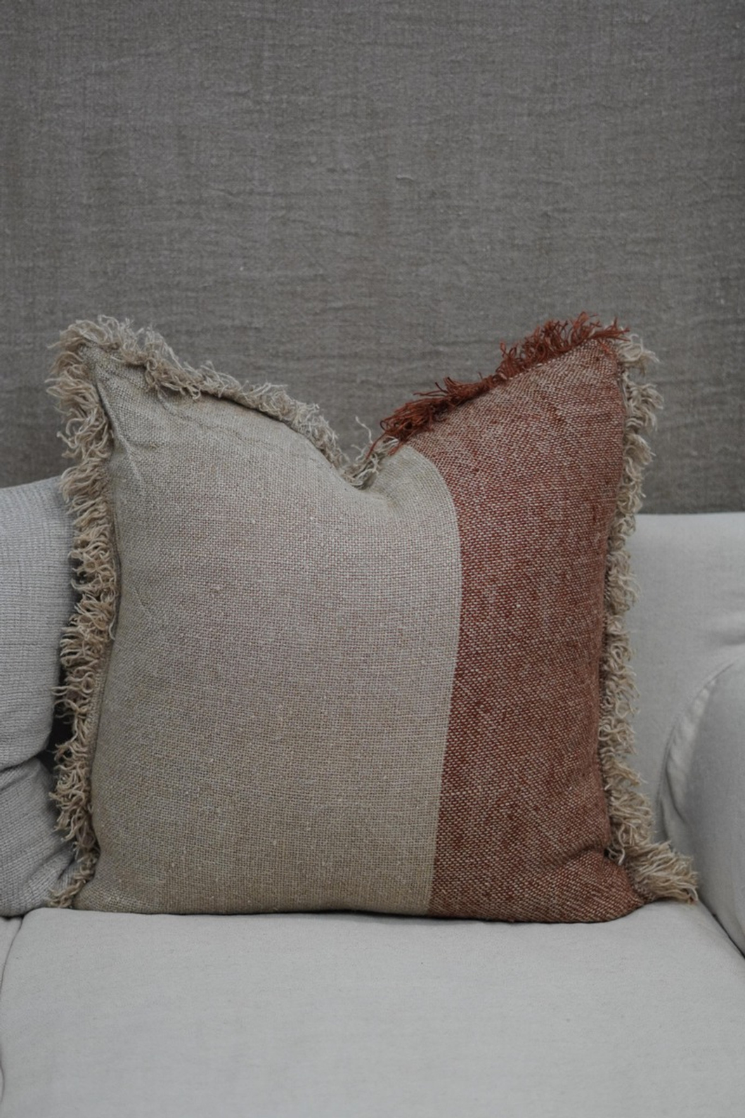 Hugo Handloomed Linen Cushion - Rust/Natural