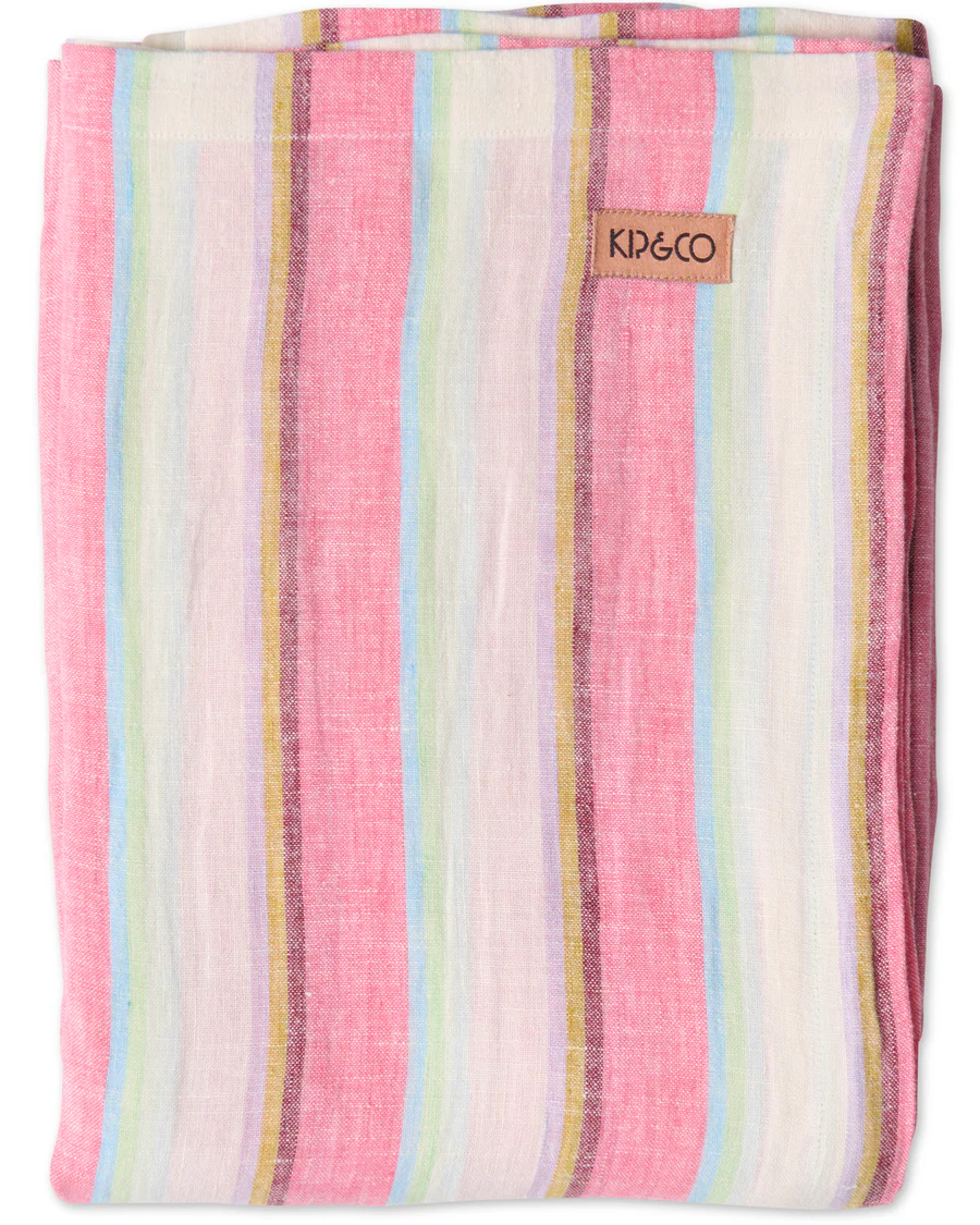 Rose Water Stripe Linen Tablecloth