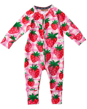 Load image into Gallery viewer, Strawberry Jam Organic Long Sleeve Zip Romper
