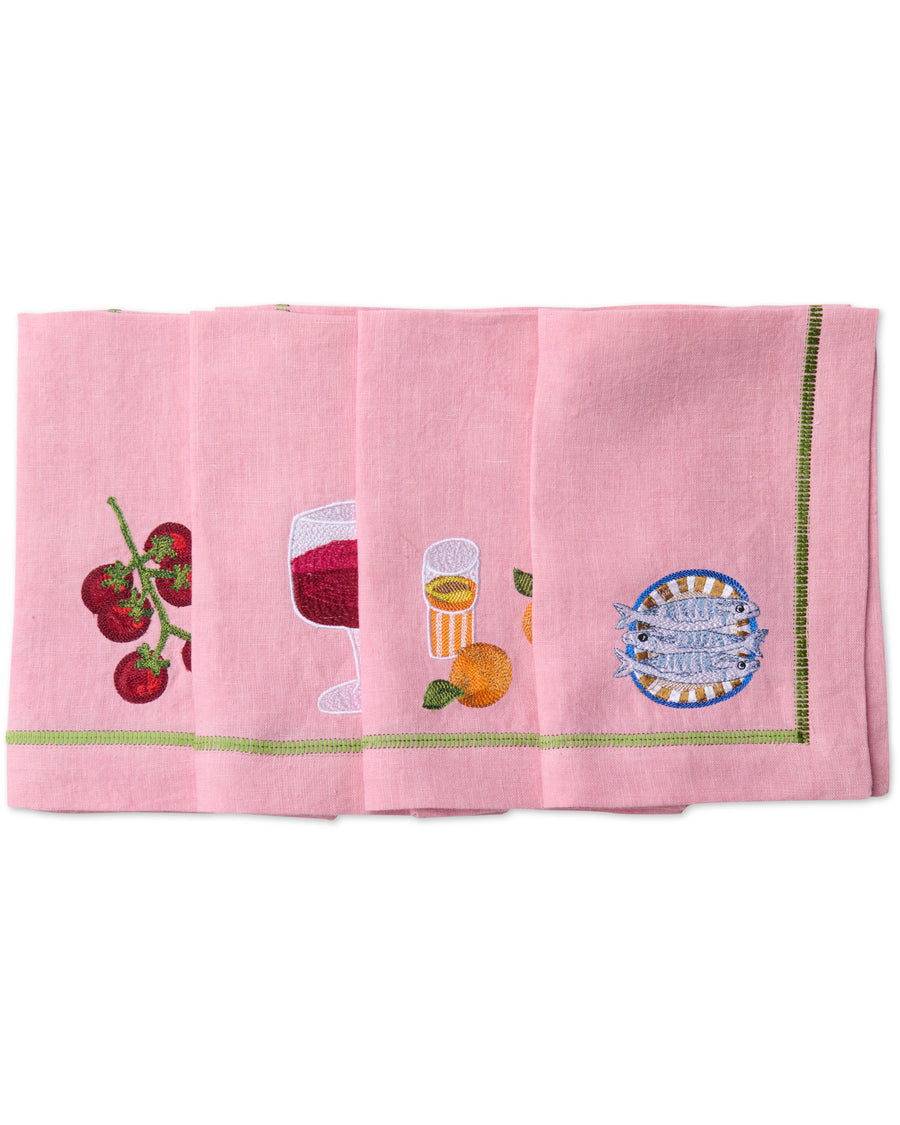 Supper Club Embroidered Linen Napkin Set