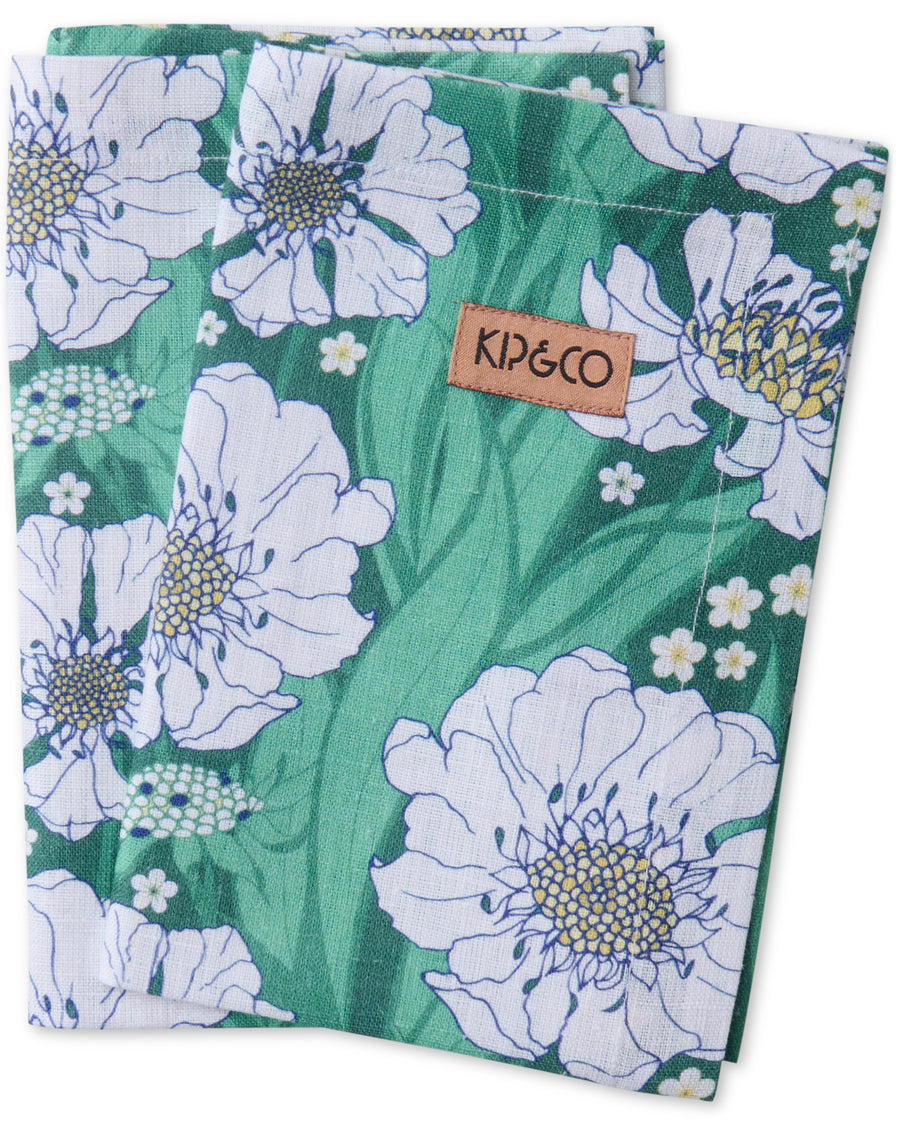 Tumbling Flowers Green Linen Napkin Set