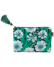 Load image into Gallery viewer, Tumbling Flowers Green Velvet Cosmetics Purse
