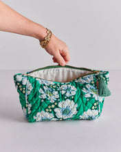 Load image into Gallery viewer, Tumbling Flowers Green Velvet Toiletry Bag
