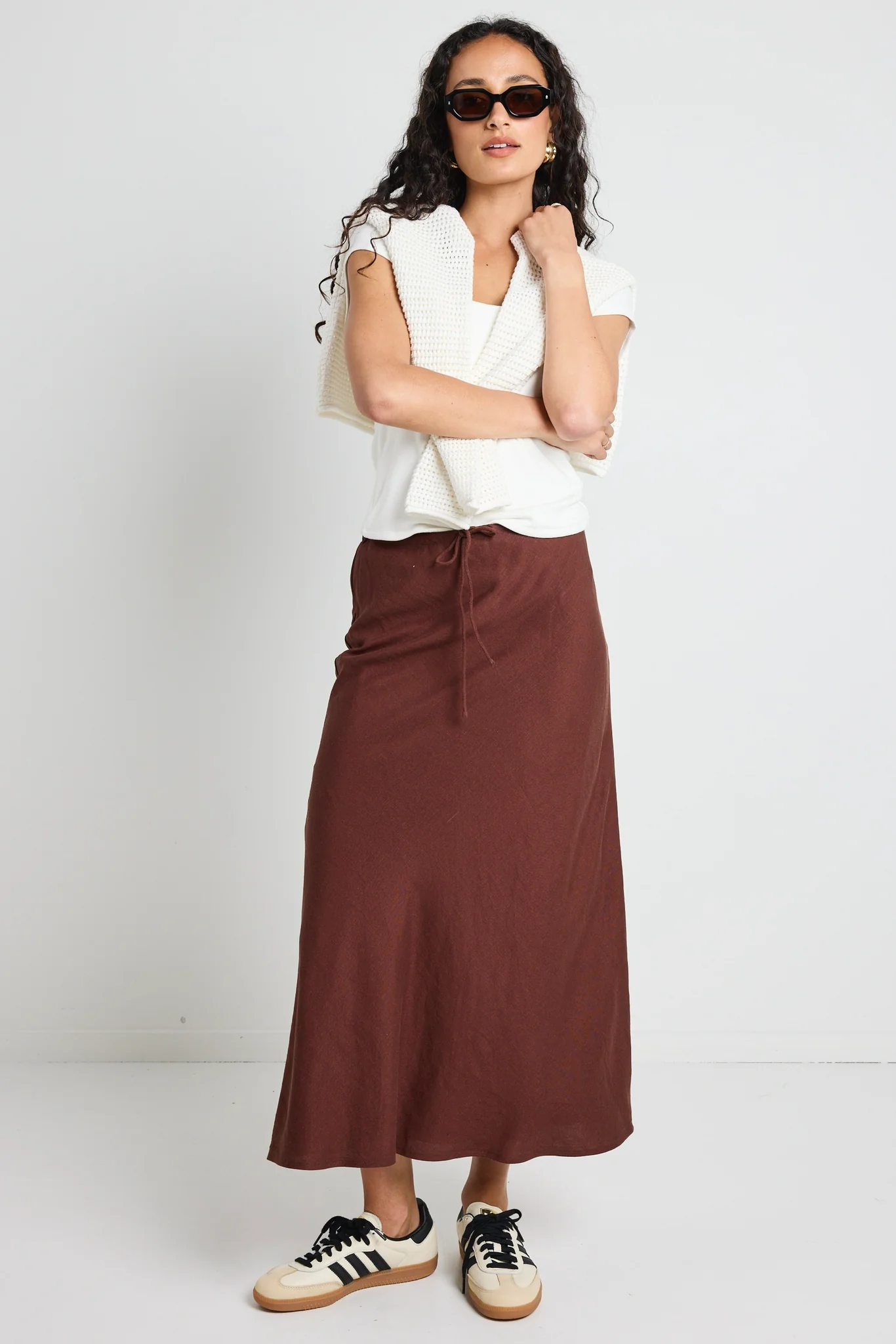 Summit Tie Waist Maxi Skirt - Choc