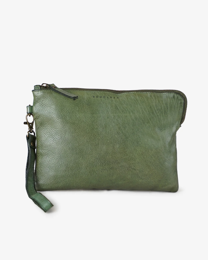 The Bindu Leather Clutch - Olive